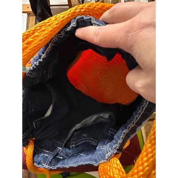 Cord and upcycled denim skirted bucket bag - Picture 4 of 5